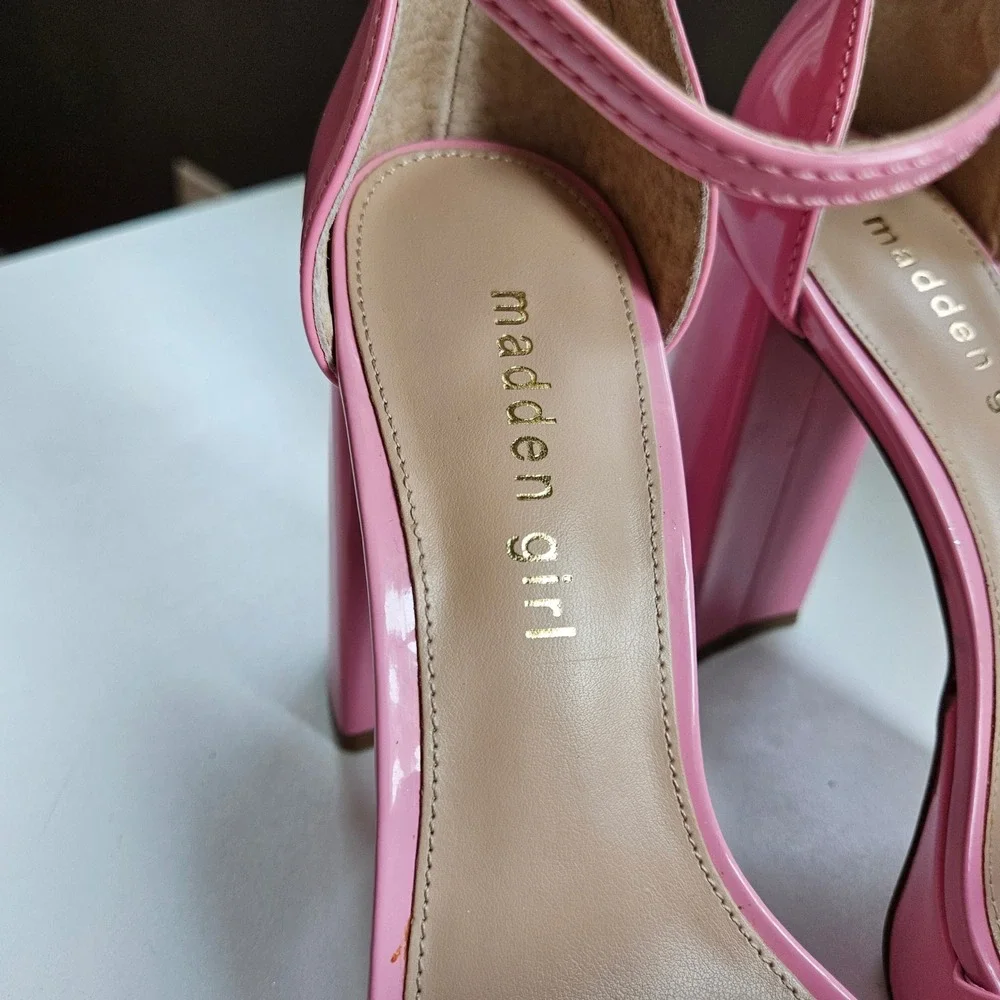 Madden Girl Pink Patent Platform Block Heels Womens 7.5M Strappy Sorority Hoco